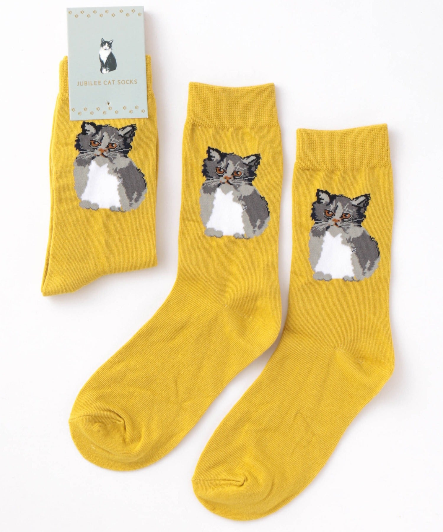 ジュビリー Jubilee キャット 猫デザインソックス ユニセックス,イエロー