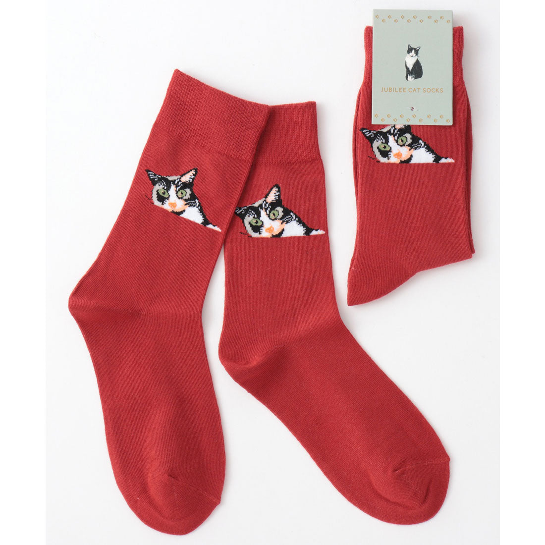 ジュビリー Jubilee キャット 猫デザインソックス,レッド