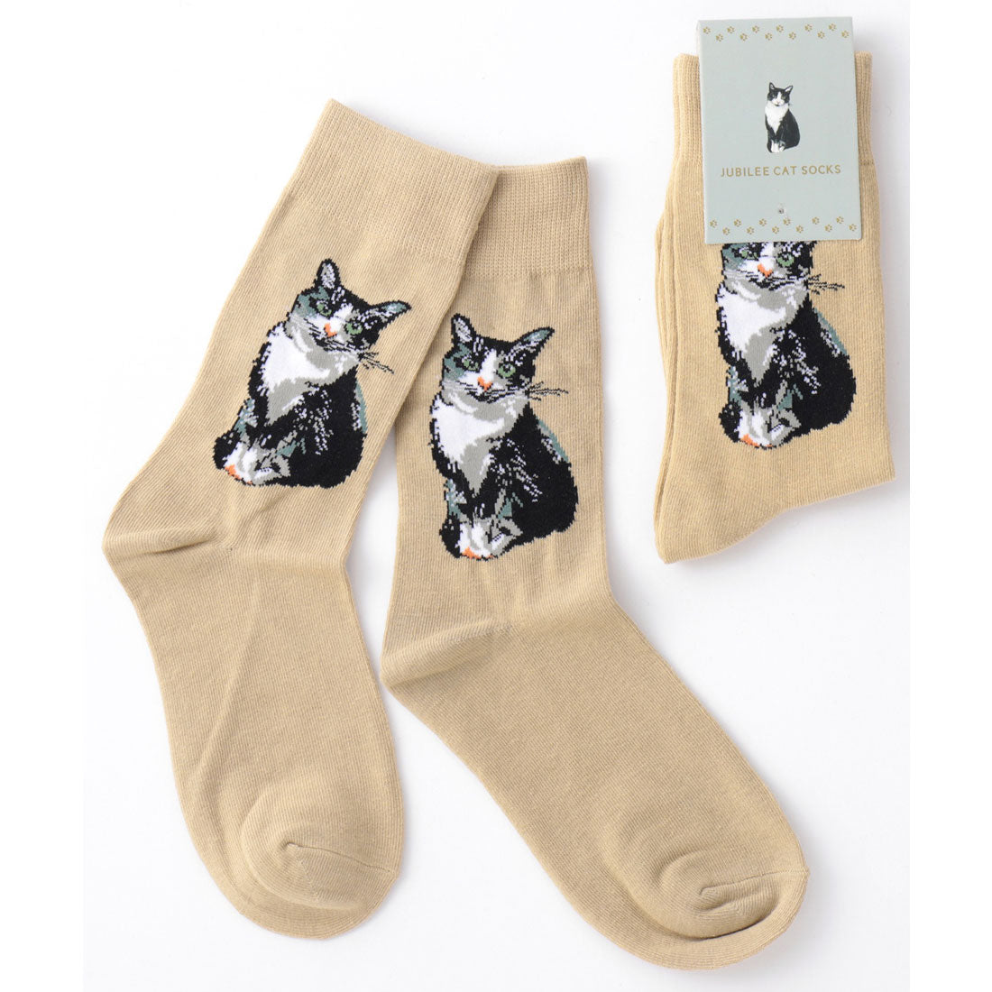 ジュビリー Jubilee キャット 猫デザインソックス,ベージュ