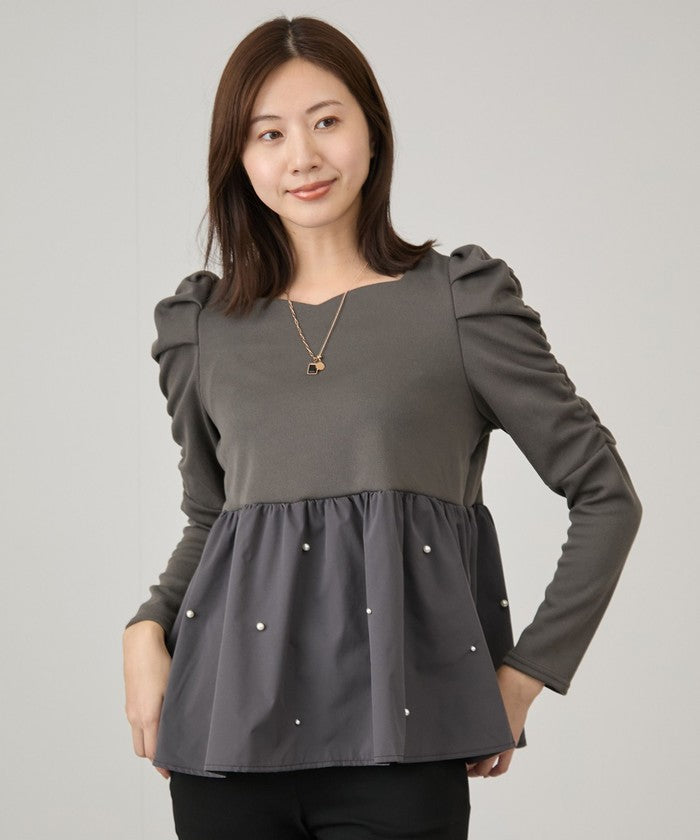 ジャイロ JAYRO パール使いペプラムプルオーバー   （チャコール） チャコール