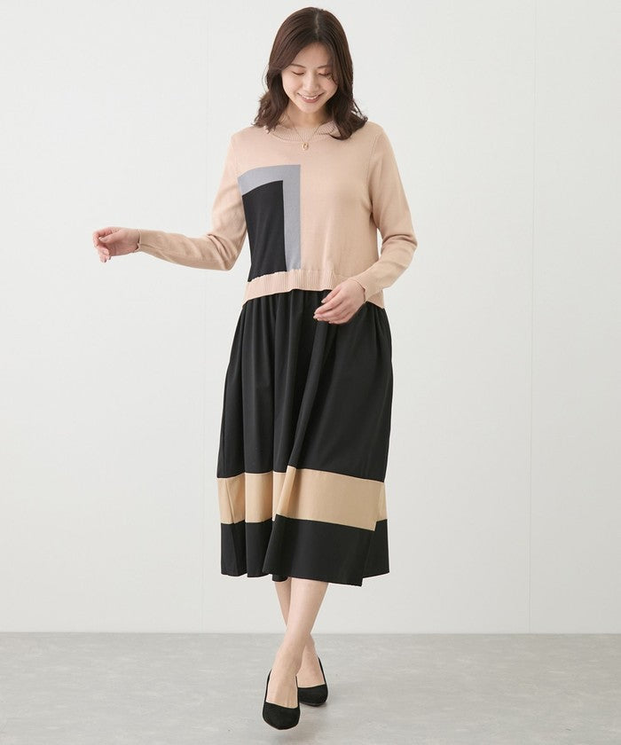 ジャイロ JAYRO ニットドッキング配色ワンピース   N82ー082