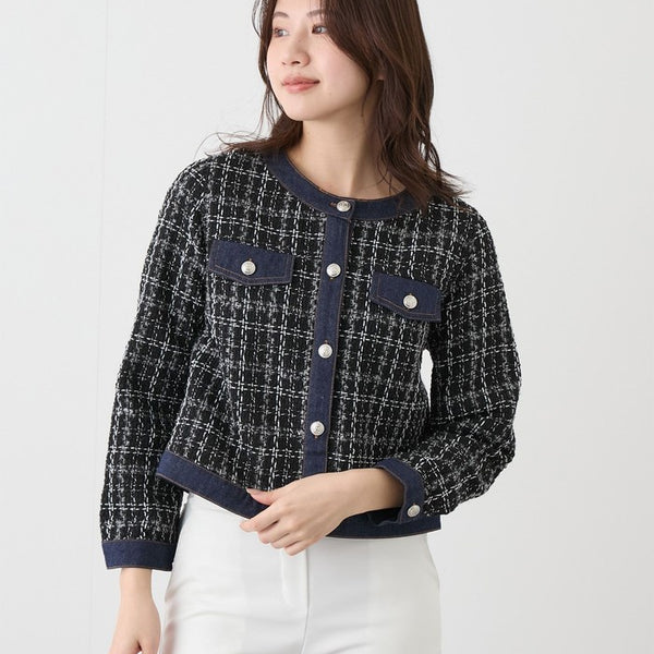 ジャケット・アウター raughlow cocoon tweed jaket(navy) JAYRO Denim Tweed Jacket