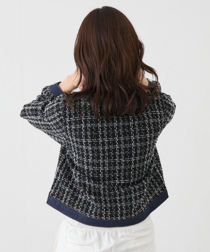 ジャケット・アウター raughlow cocoon tweed jaket(navy) JAYRO Denim Tweed Jacket