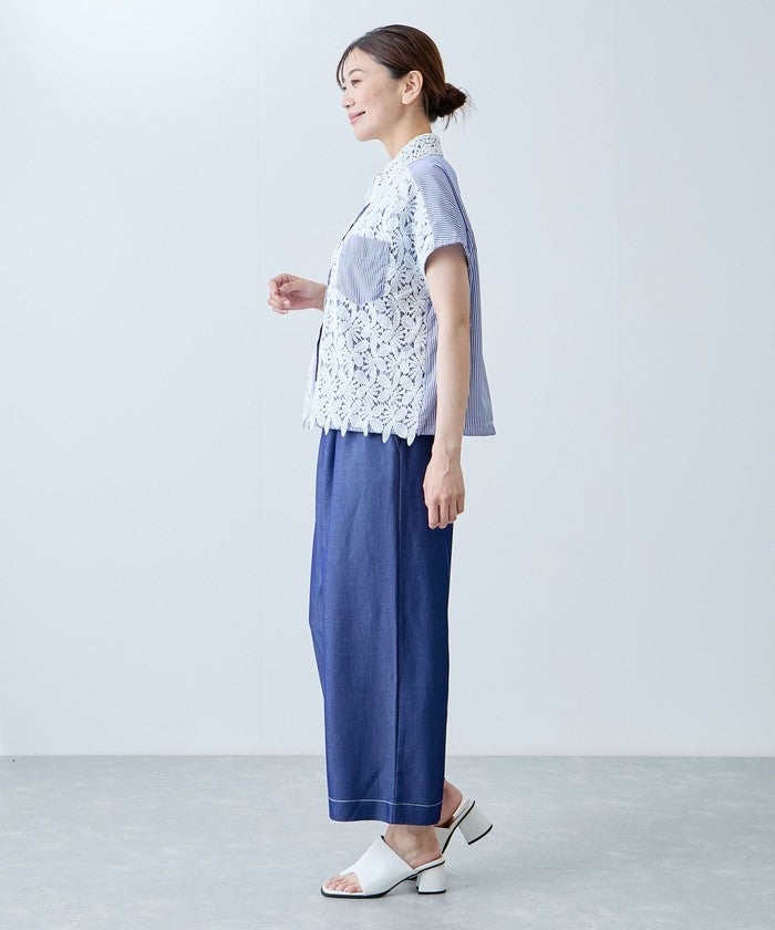 ジャイロ JAYRO コードレースストライプブラウス   N72ー201A （グレー） グレー