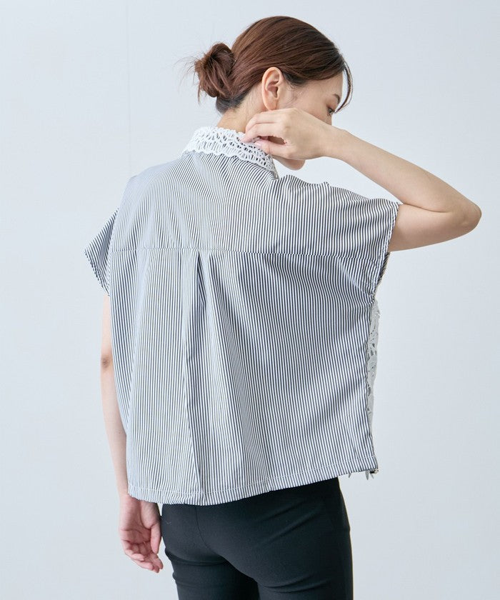 ジャイロ JAYRO コードレースストライプブラウス   N72ー201A （グレー） グレー