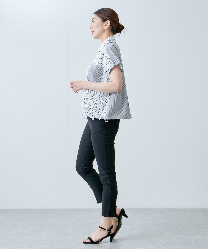 ジャイロ JAYRO コードレースストライプブラウス   N72ー201A （グレー） グレー