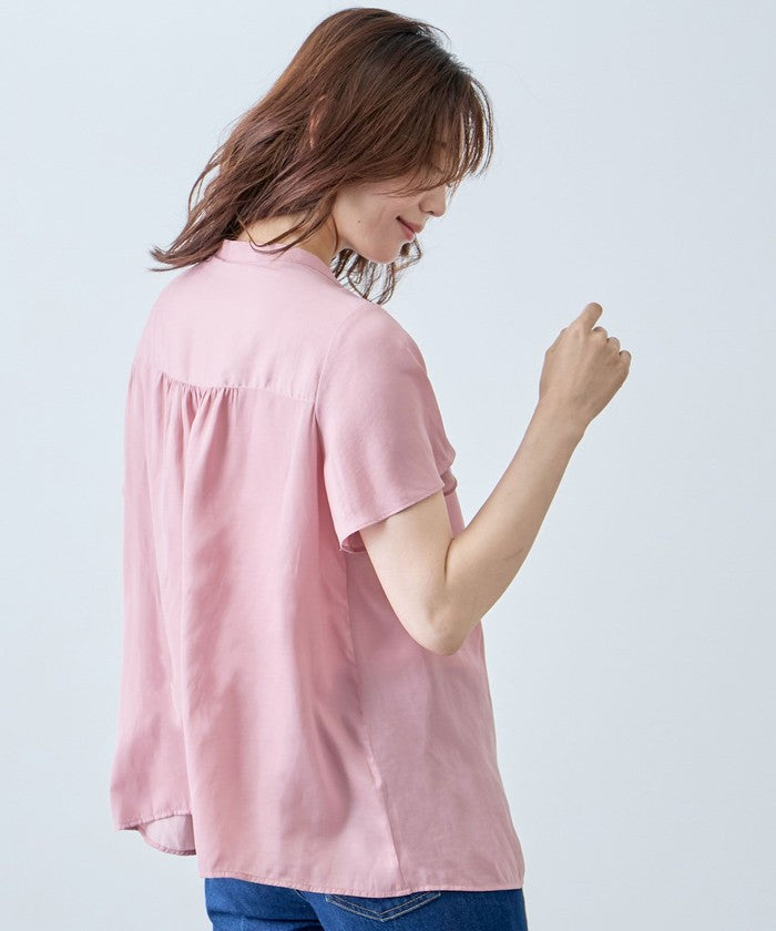 ジャイロ JAYRO ナイルサテン肩シャーリングブラウス （ブルー） ブルー