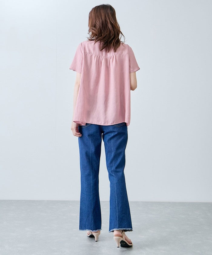 ジャイロ JAYRO ナイルサテン肩シャーリングブラウス （ブルー） ブルー