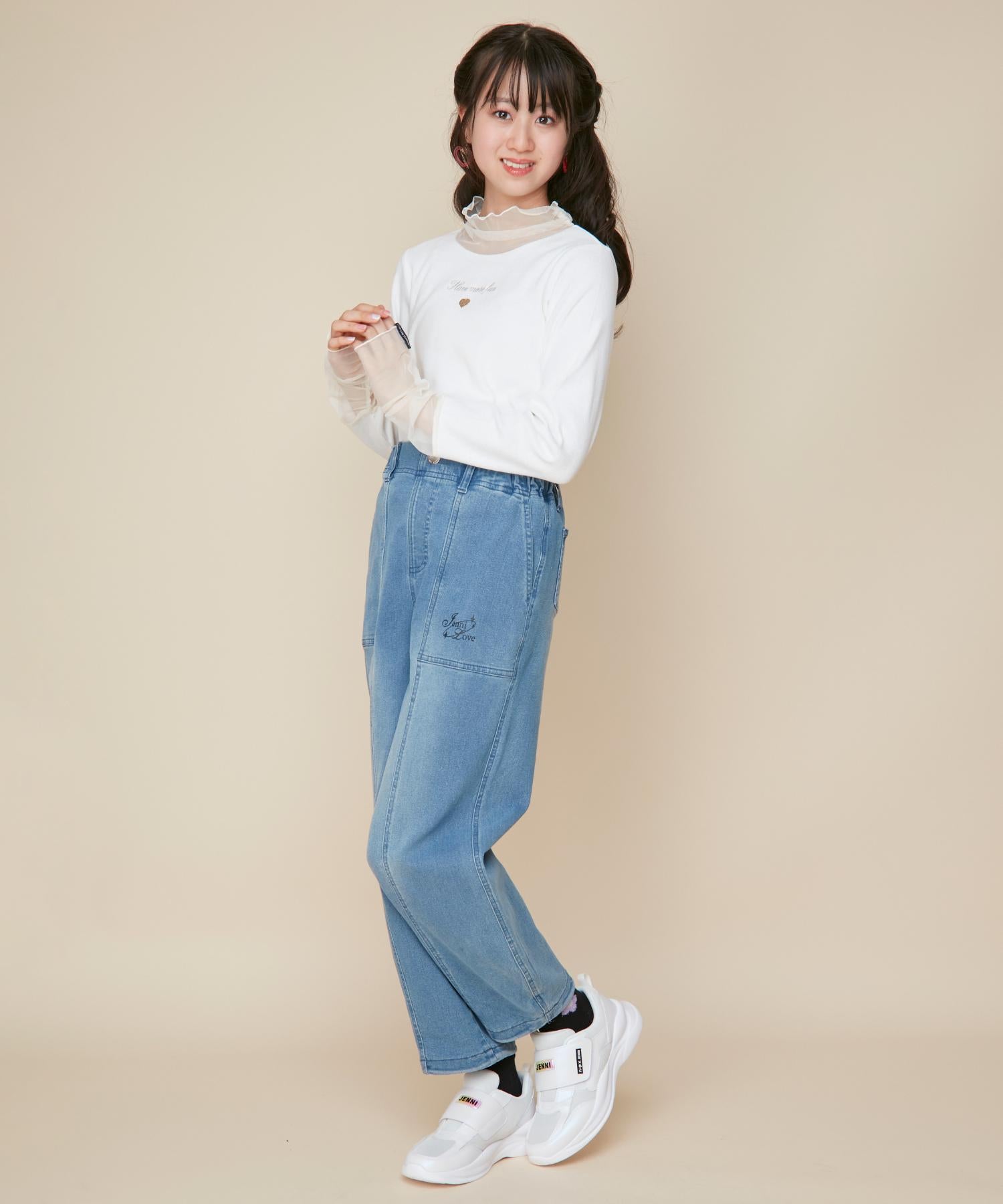 ジェニィラブ JENNI love そでチュール切替えリブロンT