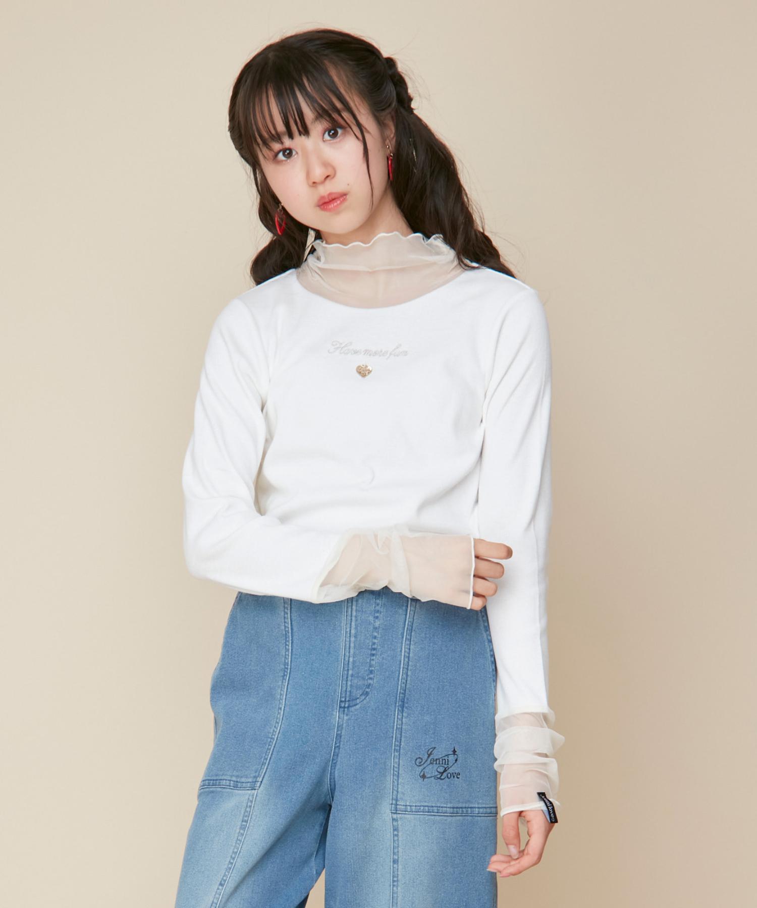 ジェニィラブ JENNI love そでチュール切替えリブロンT