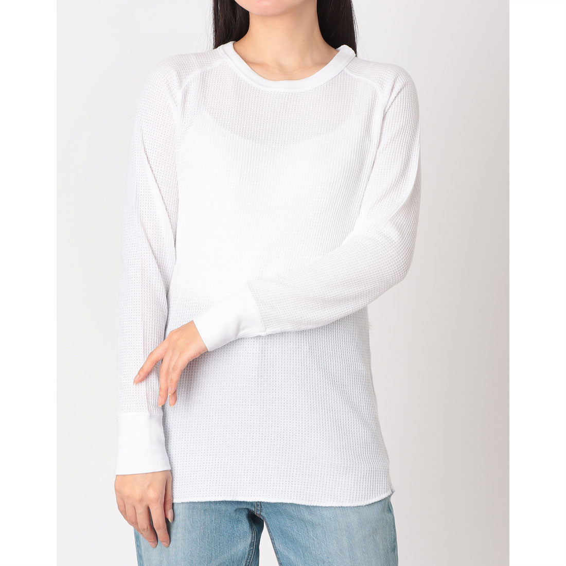 ジェーイーモーガン JEMORGAN ジェイイーモーガン ワッフルロンT 無地 レディース WAFFLE RAGLAN L/S TEE ワッフル ラグランロングスリーブTシャツ  サーマル インナー カットソー 長袖 （ホワイト） ホワイト