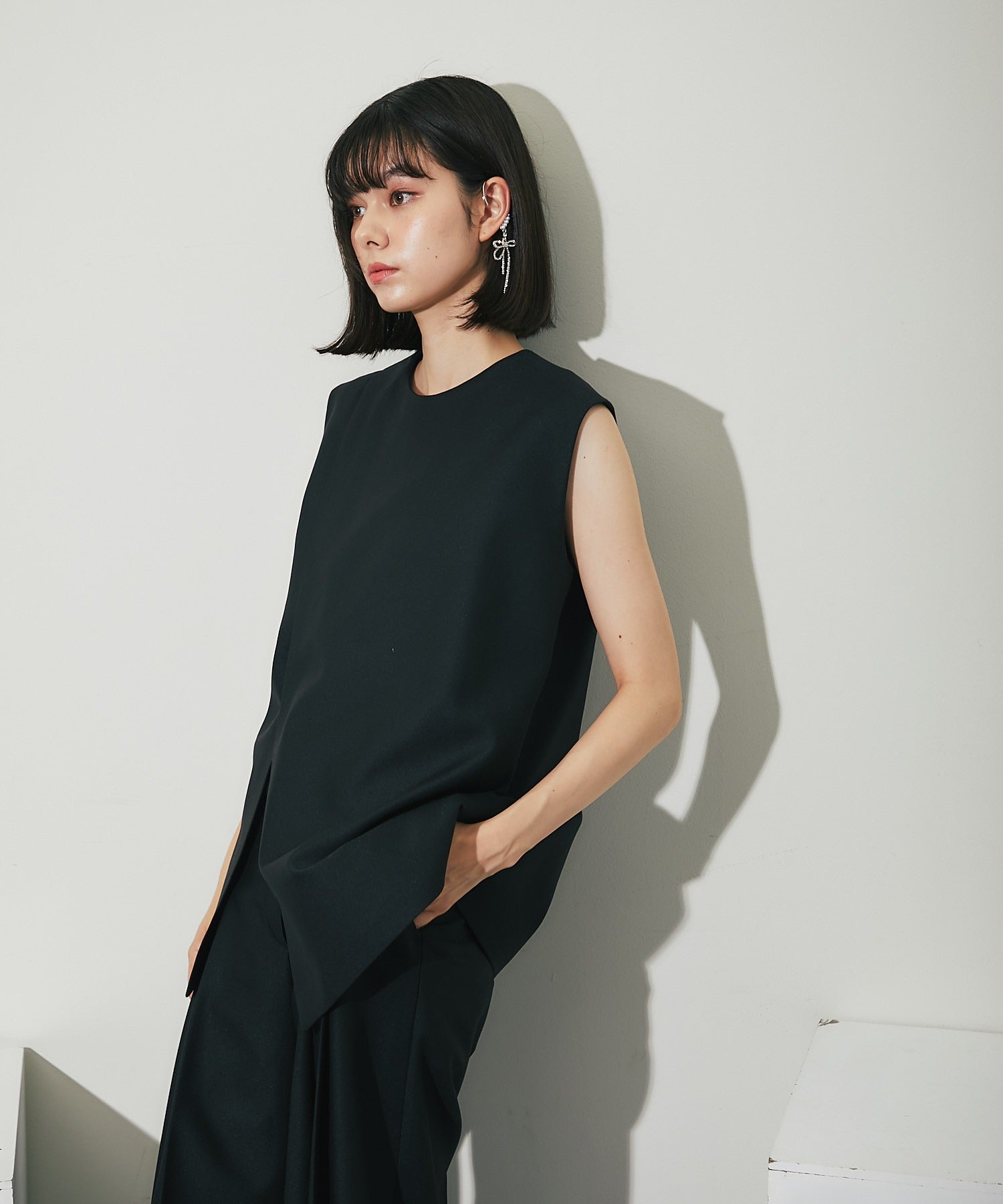 スマイルオーキッド SMILE ORCHID バックジップアシンメトリージレ＆プリーツワイドパンツセット （アイボリー） アイボリー