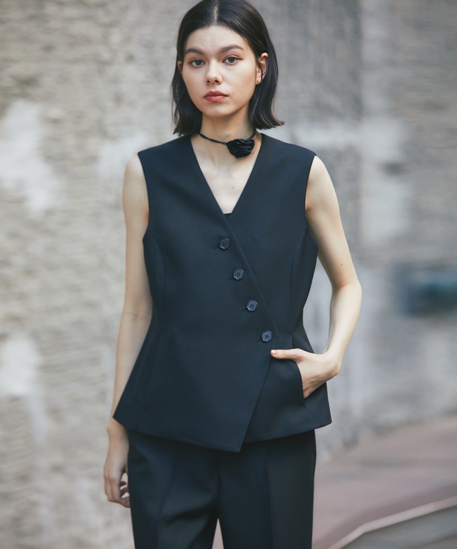 ASYMMETRICAL VEST WITH SHIRT ブラック Stylish Asymmetric Men's Pu Leather Vest with Lacings