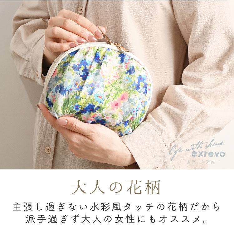 エクレボ exrevo ポーチ 大きめ シフォン かわいい マチ 自立 花柄 春夏 大容量 機能的 ナプキン 化粧ポーチ 大人可愛い 仕切り