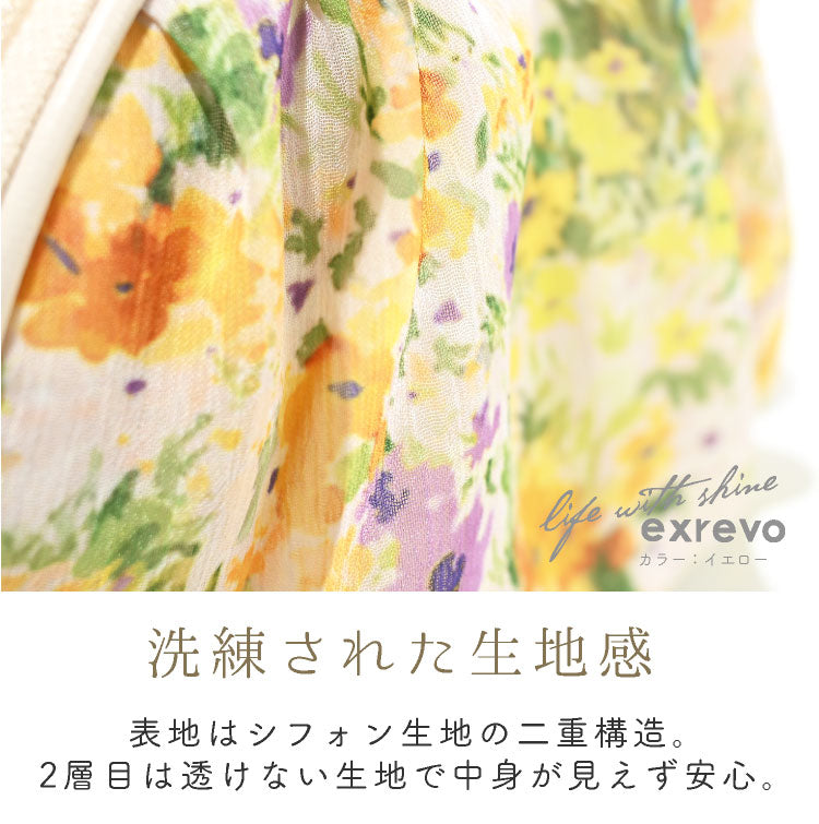 エクレボ exrevo ポーチ 大きめ シフォン かわいい マチ 自立 花柄 春夏 大容量 機能的 ナプキン 化粧ポーチ 大人可愛い 仕切り