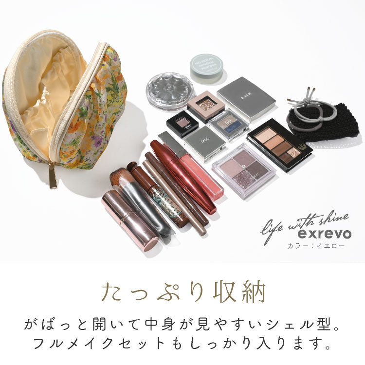 エクレボ exrevo ポーチ 大きめ シフォン かわいい マチ 自立 花柄 春夏 大容量 機能的 ナプキン 化粧ポーチ 大人可愛い 仕切り