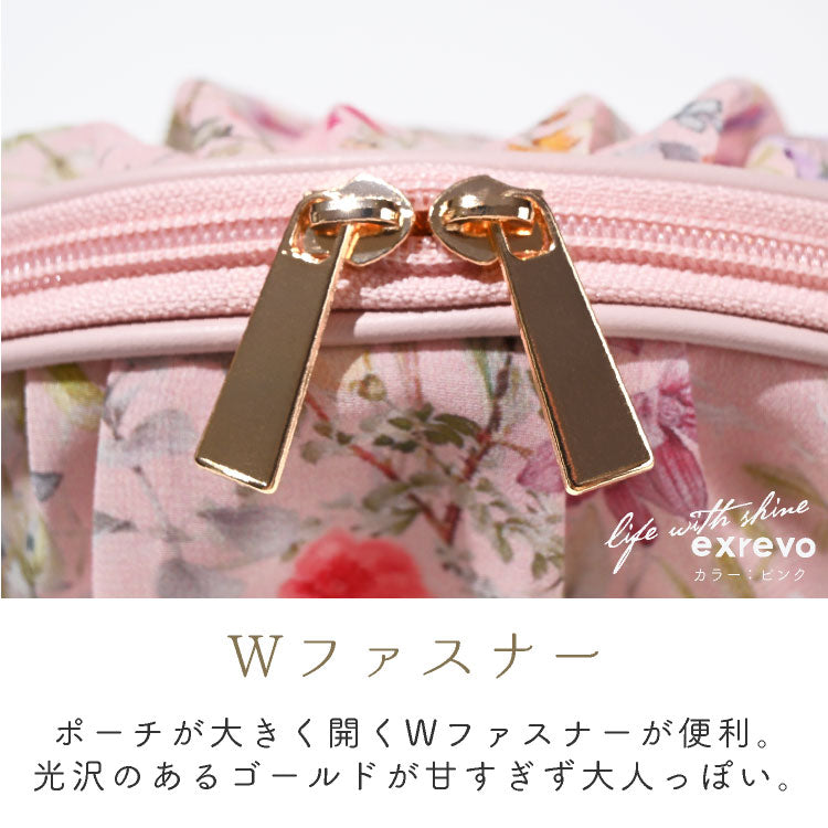 エクレボ exrevo ポーチ 大きめ シフォン かわいい マチ 自立 花柄 春夏 大容量 機能的 ナプキン 化粧ポーチ 大人可愛い 仕切り