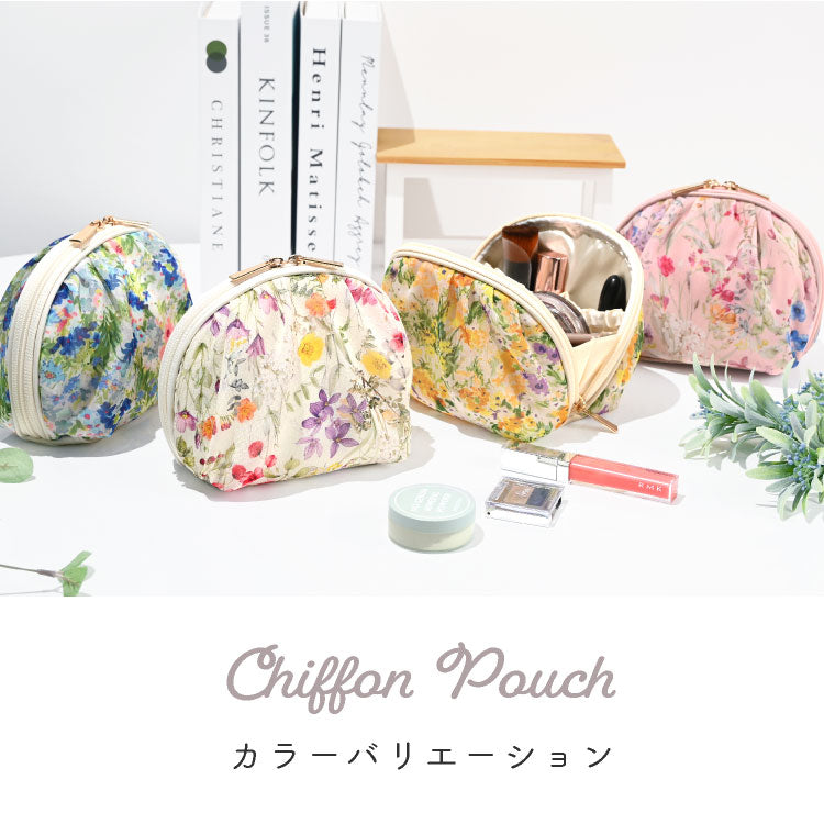 エクレボ exrevo ポーチ 大きめ シフォン かわいい マチ 自立 花柄 春夏 大容量 機能的 ナプキン 化粧ポーチ 大人可愛い 仕切り