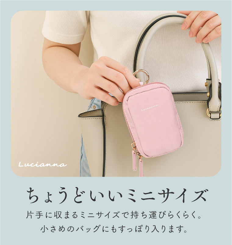 エクレボ exrevo お直しポーチ 鏡付き 化粧ポーチ メイクポーチ つまようじケース スマートキーケース ミニポーチ 金具付き  大容量 コスメポーチ 縦型 小さめ リップケース （さくらピンク） さくらピンク