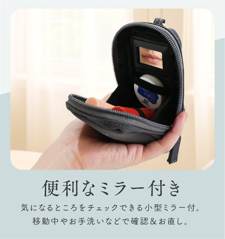 エクレボ exrevo お直しポーチ 鏡付き 化粧ポーチ メイクポーチ つまようじケース スマートキーケース ミニポーチ 金具付き  大容量 コスメポーチ 縦型 小さめ リップケース （さくらピンク） さくらピンク