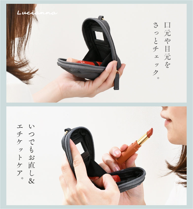 エクレボ exrevo お直しポーチ 鏡付き 化粧ポーチ メイクポーチ つまようじケース スマートキーケース ミニポーチ 金具付き  大容量 コスメポーチ 縦型 小さめ リップケース （さくらピンク） さくらピンク