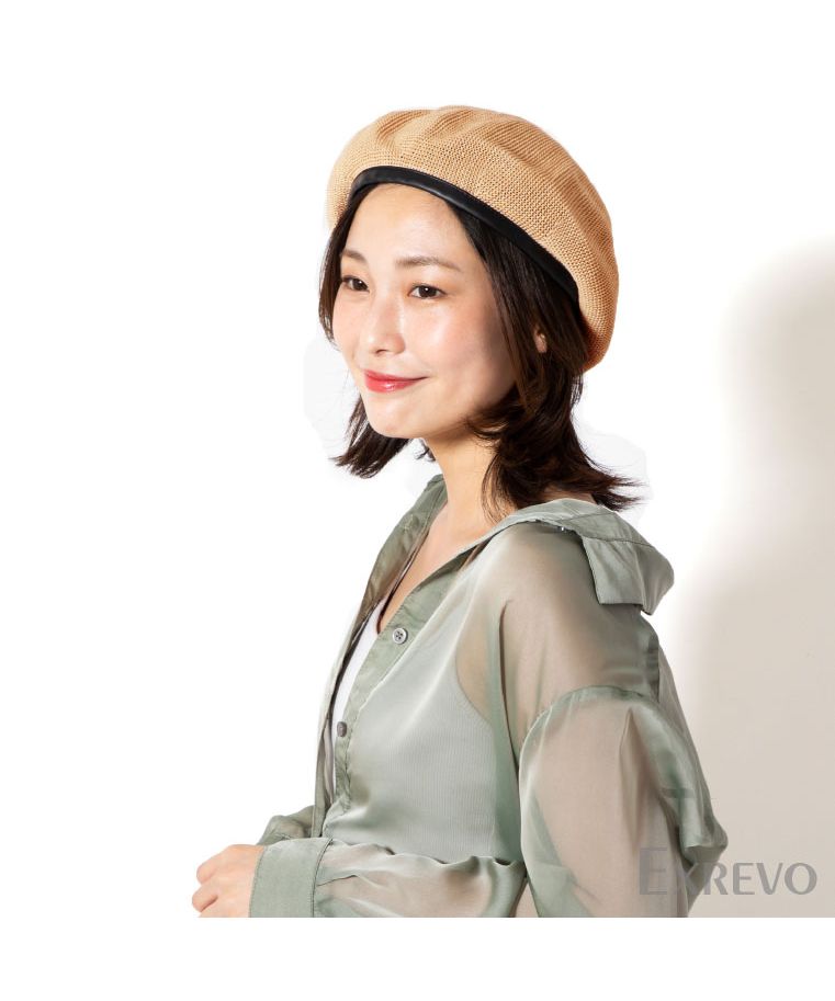 "Exrevo Beret Hat Piping Spring Summer Hat for Women 'Mesh Knit Piping Beret' Adjustable String Summer Beret Hat Straw-like Plain Cute Straw black Brat"