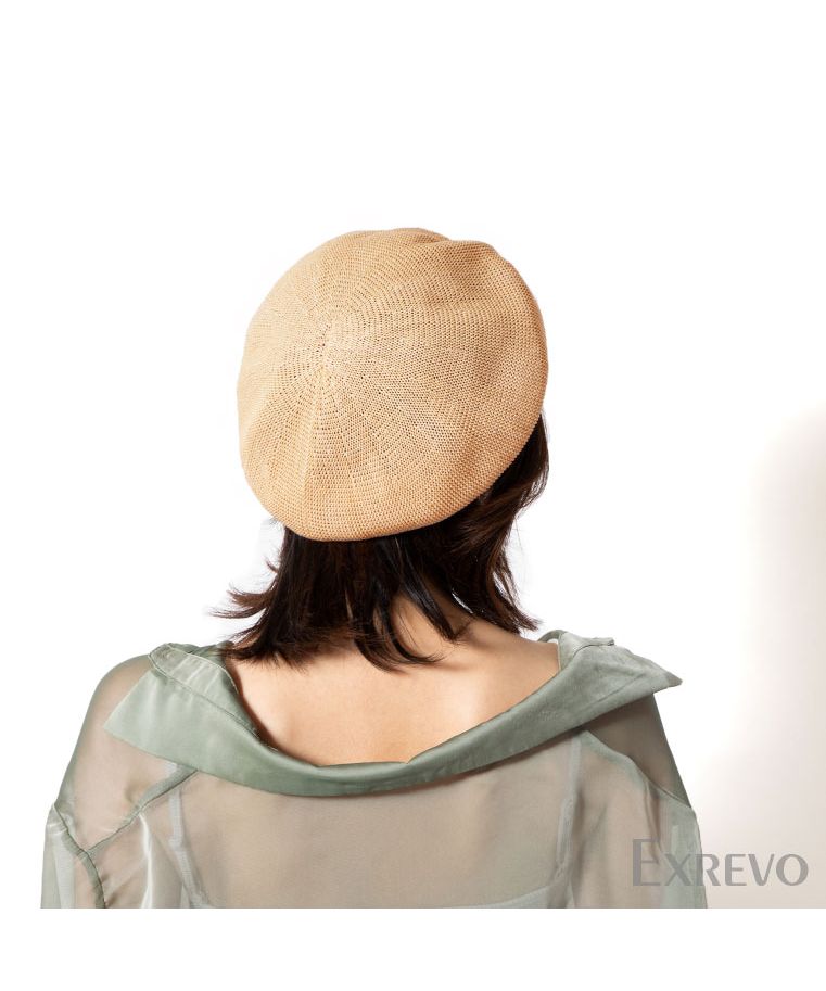 "Exrevo Beret Hat Piping Spring Summer Hat for Women 'Mesh Knit Piping Beret' Adjustable String Summer Beret Hat Straw-like Plain Cute Straw black Brat"