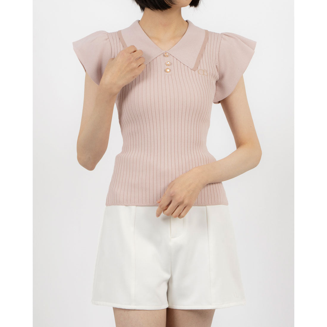 ココエアリー coco airy line collar knit tops （PINK） PINK