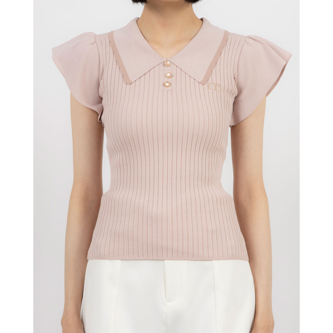 ココエアリー coco airy line collar knit tops （PINK） PINK