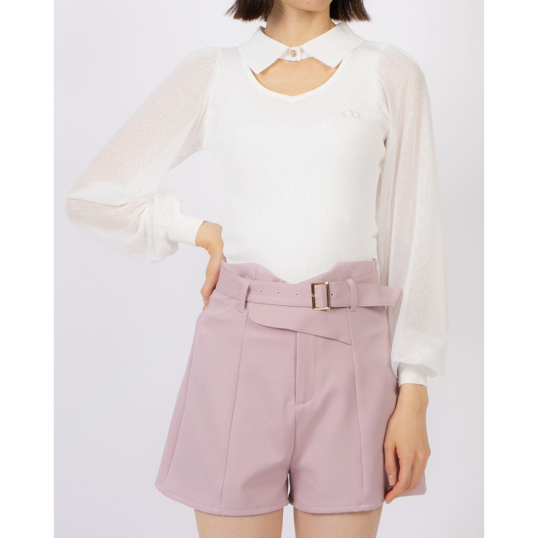 ココエアリー coco airy tulle sleeve knit tops （O.WHT） O.WHT
