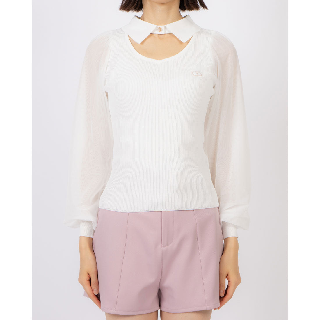 ココエアリー coco airy tulle sleeve knit tops （O.WHT） O.WHT