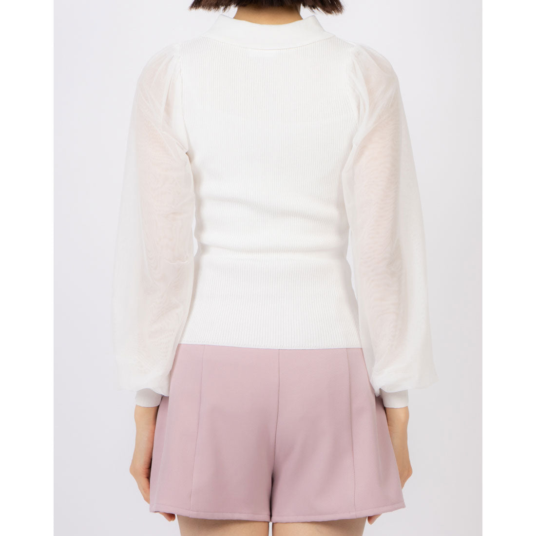 ココエアリー coco airy tulle sleeve knit tops （O.WHT） O.WHT