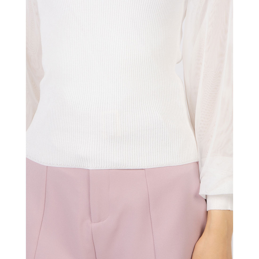 ココエアリー coco airy tulle sleeve knit tops （O.WHT） O.WHT