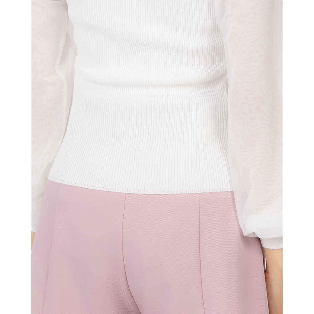 ココエアリー coco airy tulle sleeve knit tops （O.WHT） O.WHT