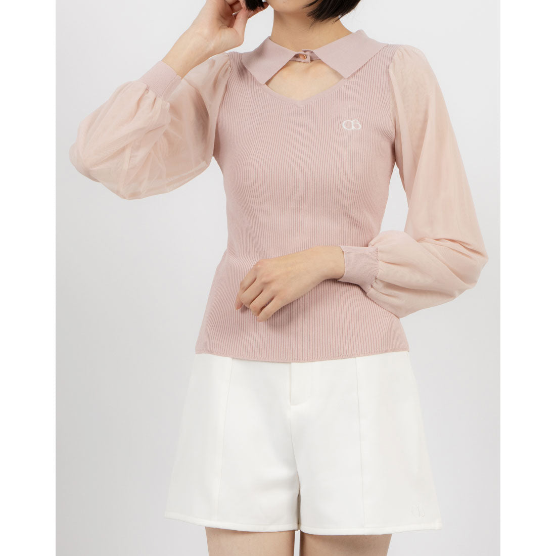 ココエアリー coco airy tulle sleeve knit tops （PINK） PINK