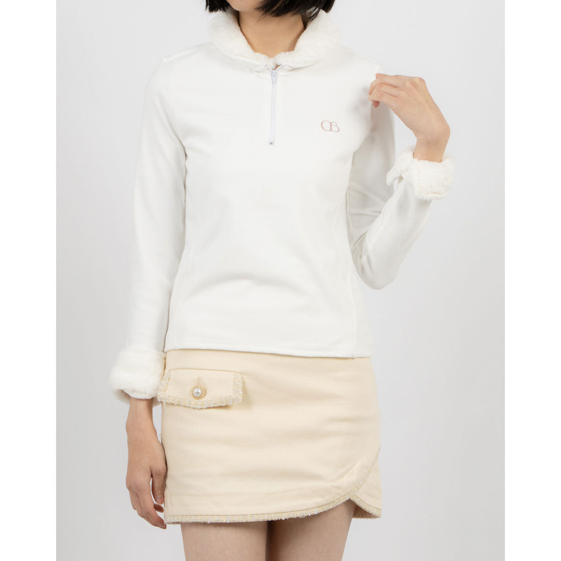 ココエアリー coco airy 2way fur zipup tops （O.WHITE） O.WHITE