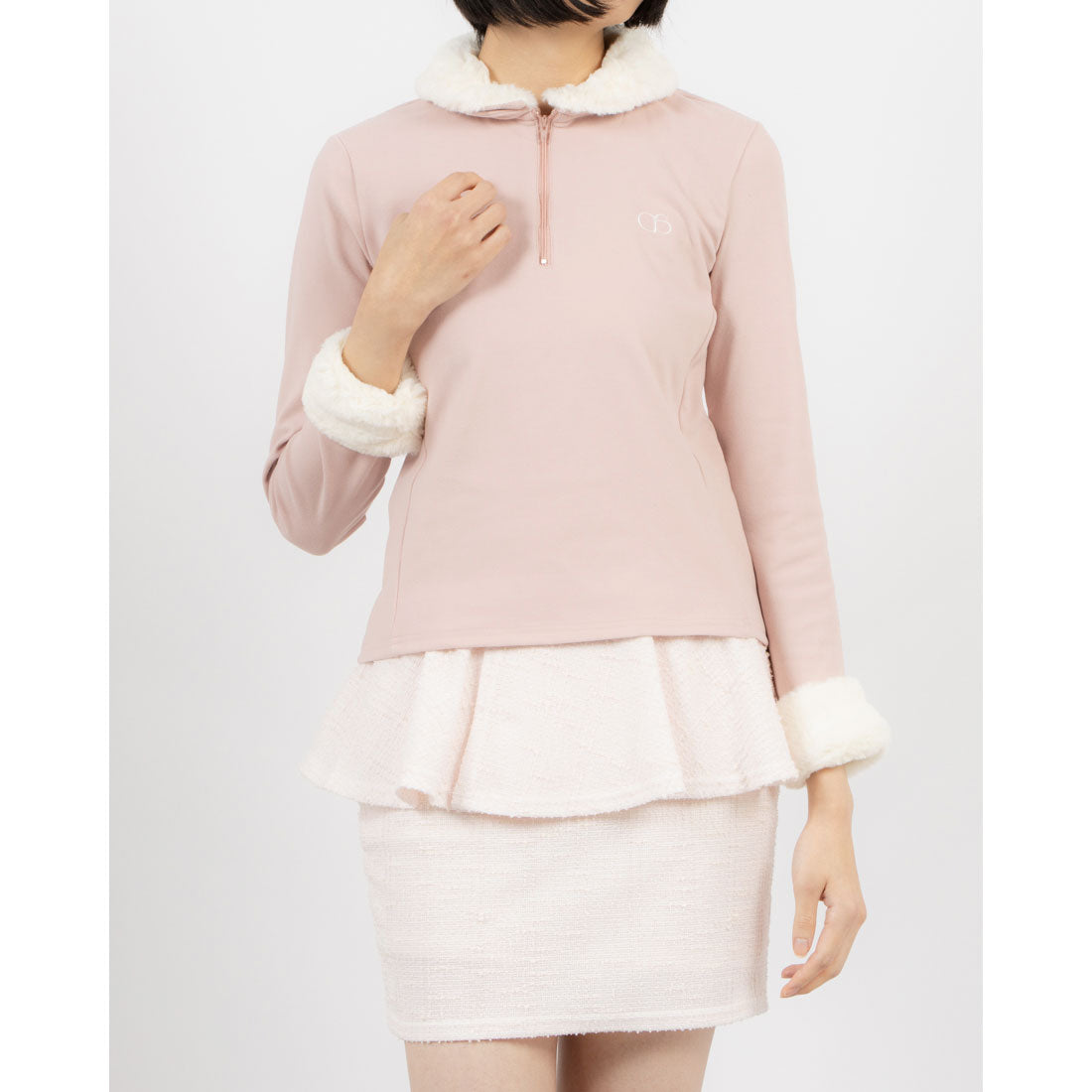 ココエアリー coco airy 2way fur zipup tops （PINK） PINK