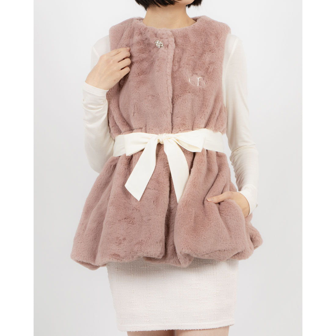 ココエアリー coco airy fur vest （PINKBROWN） PINKBROWN