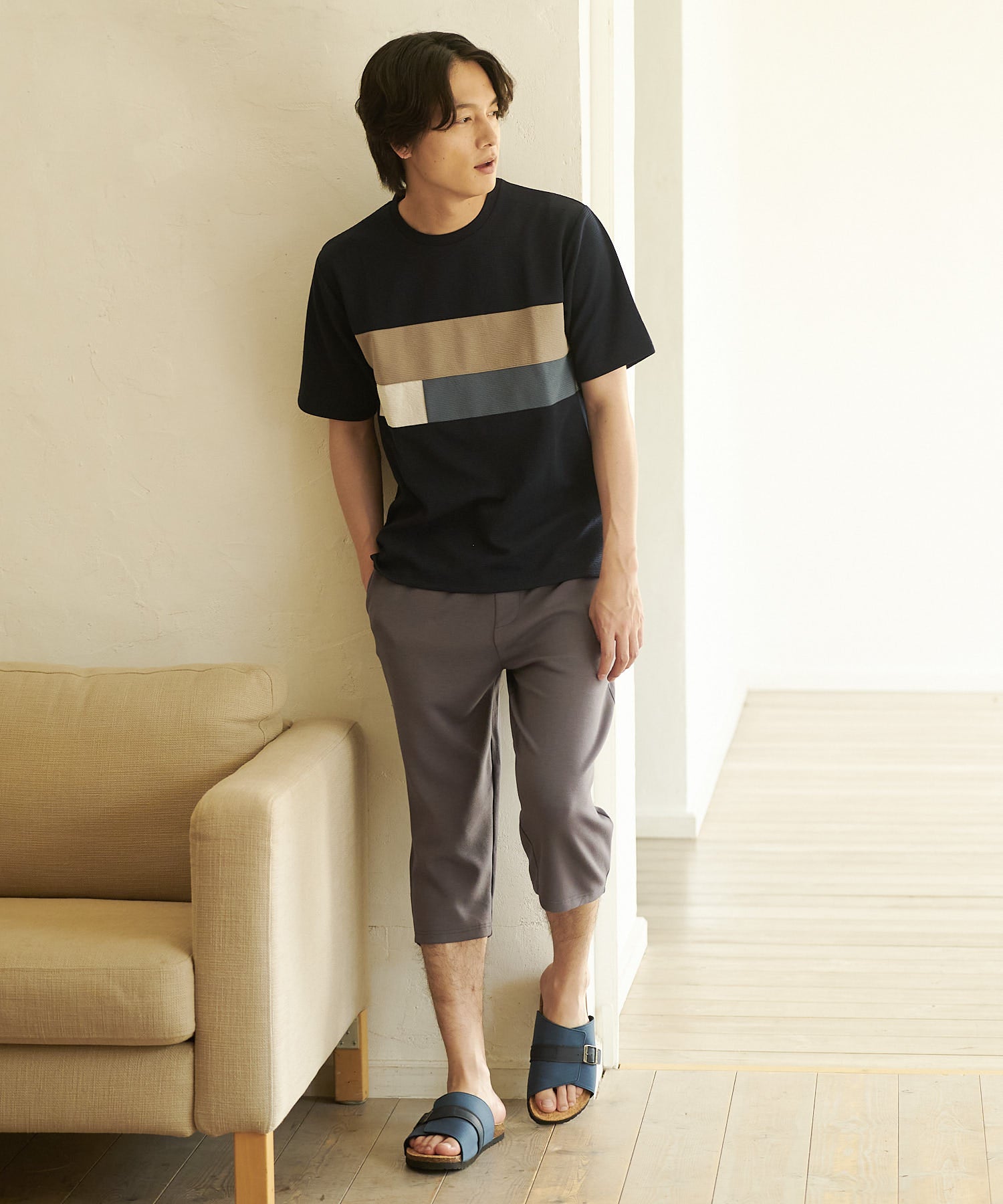 ジーンズメイト JEANS MATE 【EDWIN】シングルベルトサンダル メンズ EW9303 フットベッド 紳士 事務所履き スリッパ つっかけ （ネイビー） ネイビー