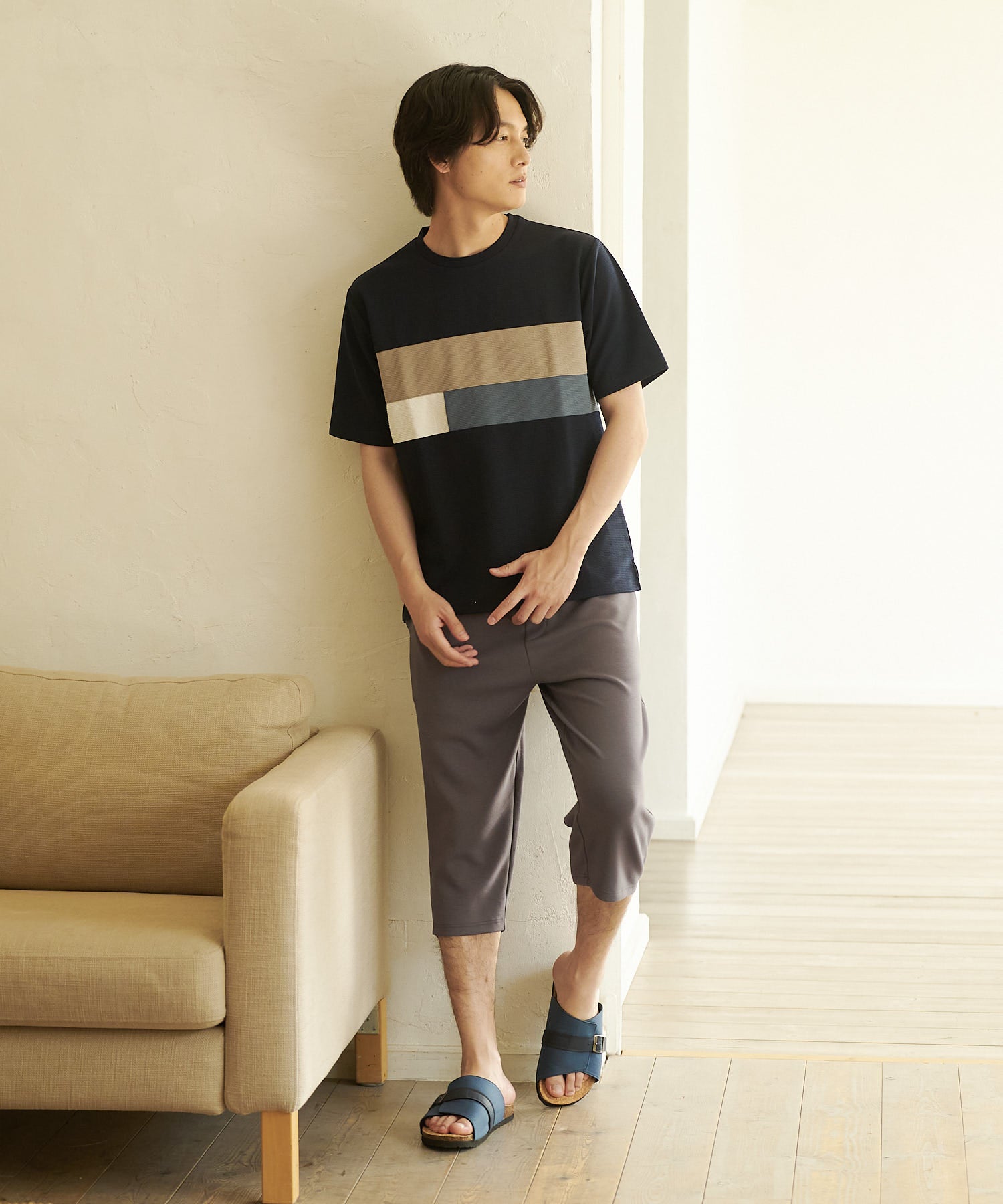 ジーンズメイト JEANS MATE 【EDWIN】シングルベルトサンダル メンズ EW9303 フットベッド 紳士 事務所履き スリッパ つっかけ （ネイビー） ネイビー