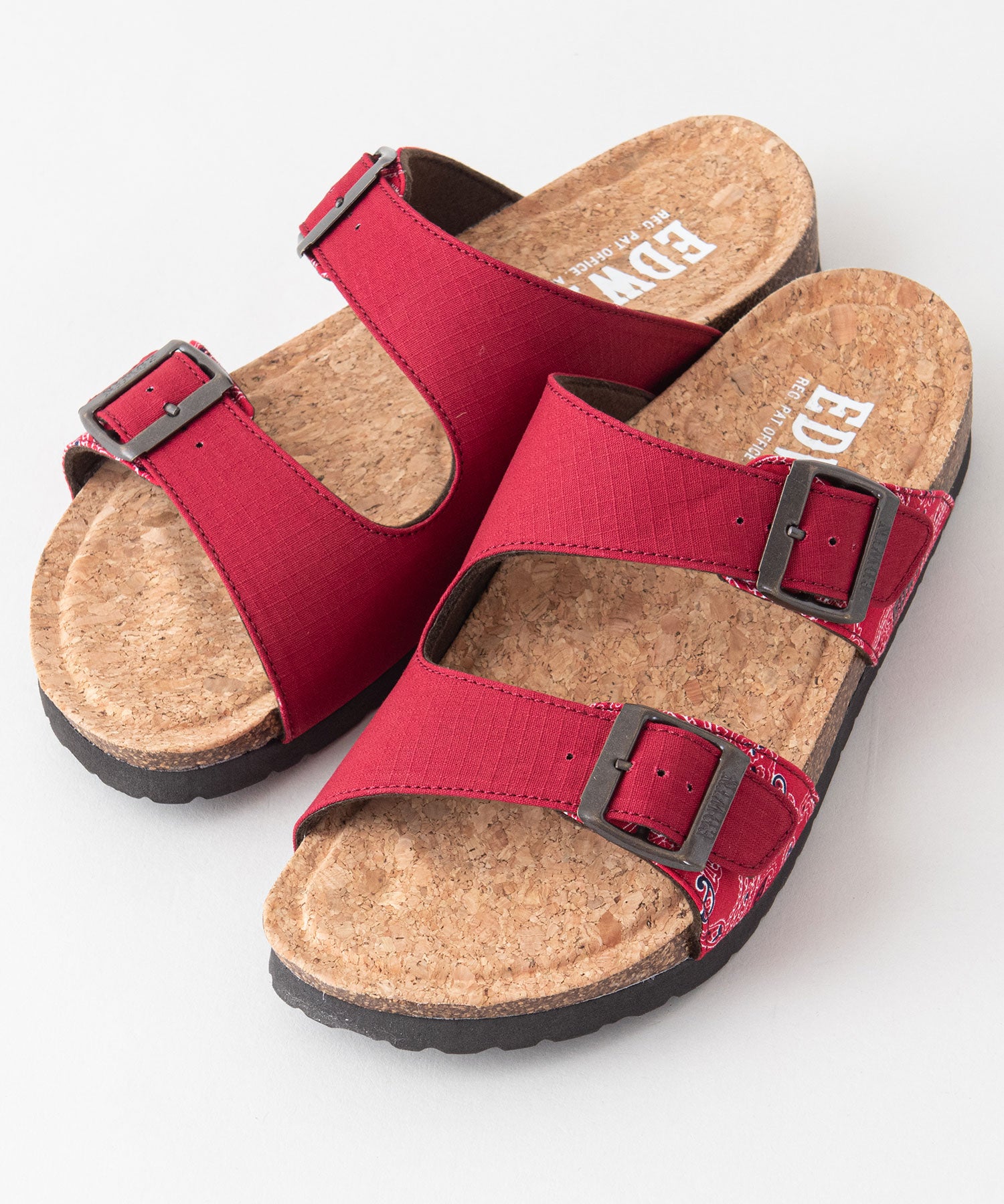 ジーンズメイト JEANS MATE 【EDWIN】リップストップ ダブルベルトサンダル ワンポイントブランドロゴ フットベッド 紳士 事務所履き スリッパ つっかけ （レッド） レッド