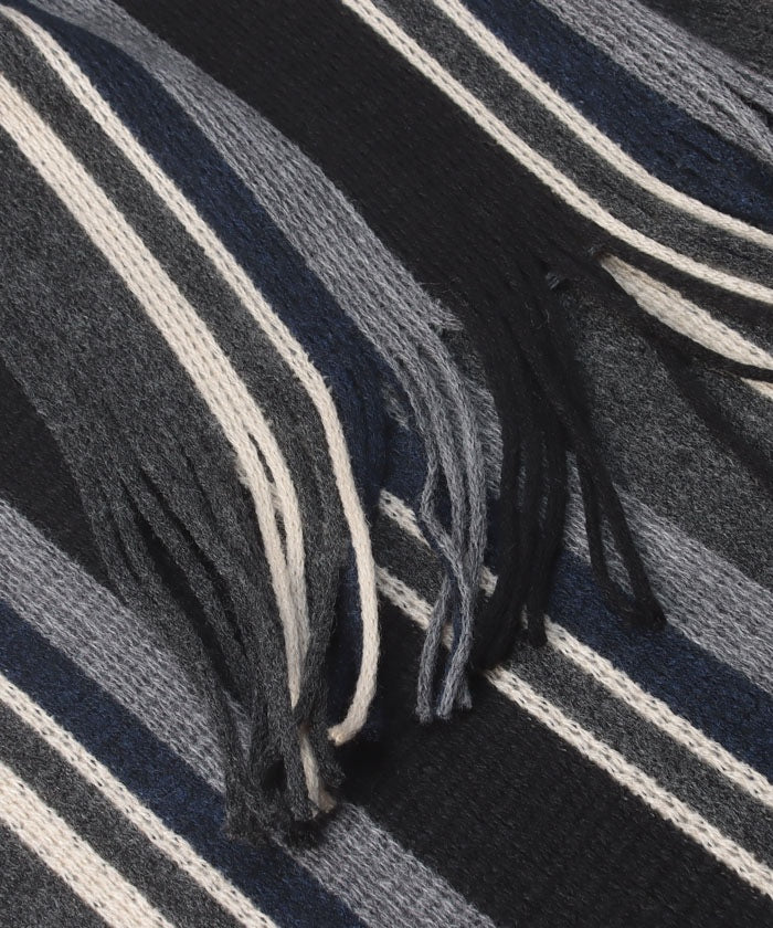 ジーンズメイト JEANS MATE JAPANメイド ストライプマフラー （ブラック） ブラック