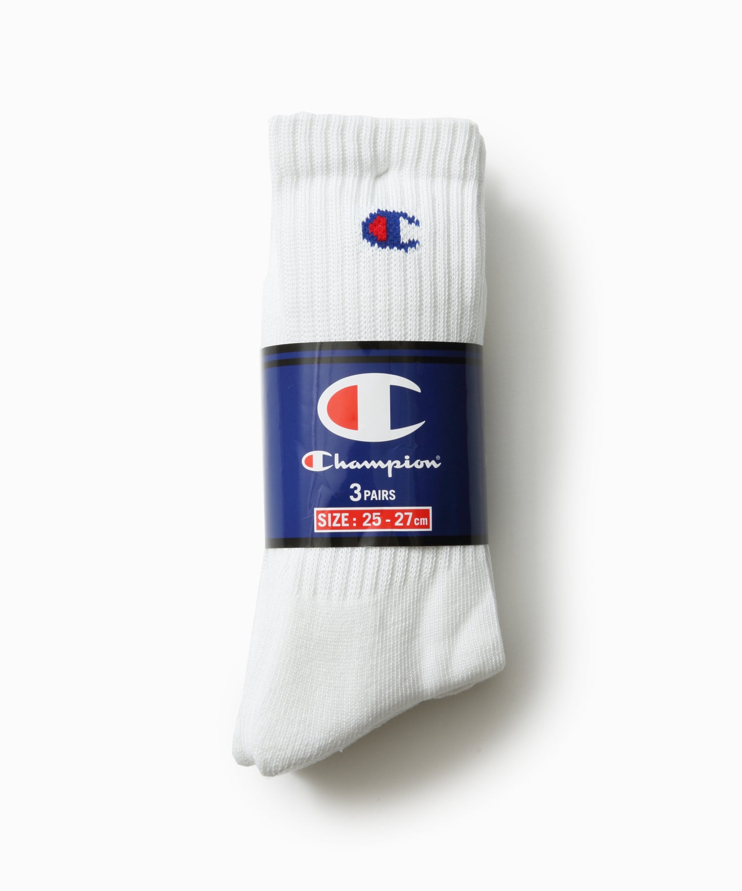 ジーンズメイト JEANS MATE 【CHAMPION】チャンピオン ワンポイント ロゴ フルレングス ソックス 3P 3足組 足底ハーフパイル仕様 リブ編み ブランド定番品 （ホワイト） ホワイト