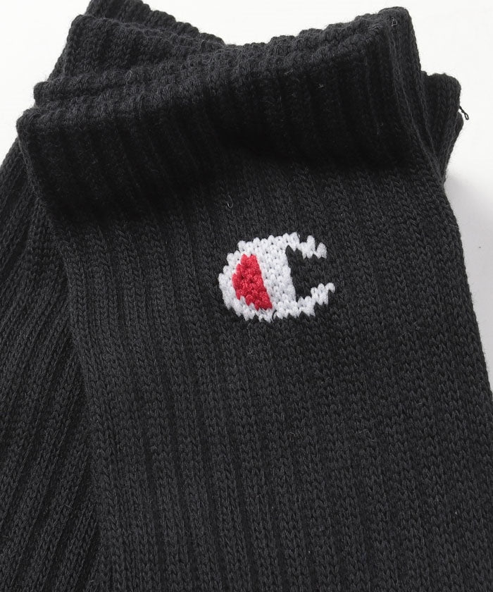 ジーンズメイト JEANS MATE 【CHAMPION】チャンピオン ワンポイント ロゴ フルレングス ソックス 3P 3足組 足底ハーフパイル仕様 リブ編み ブランド定番品 （ホワイト） ホワイト
