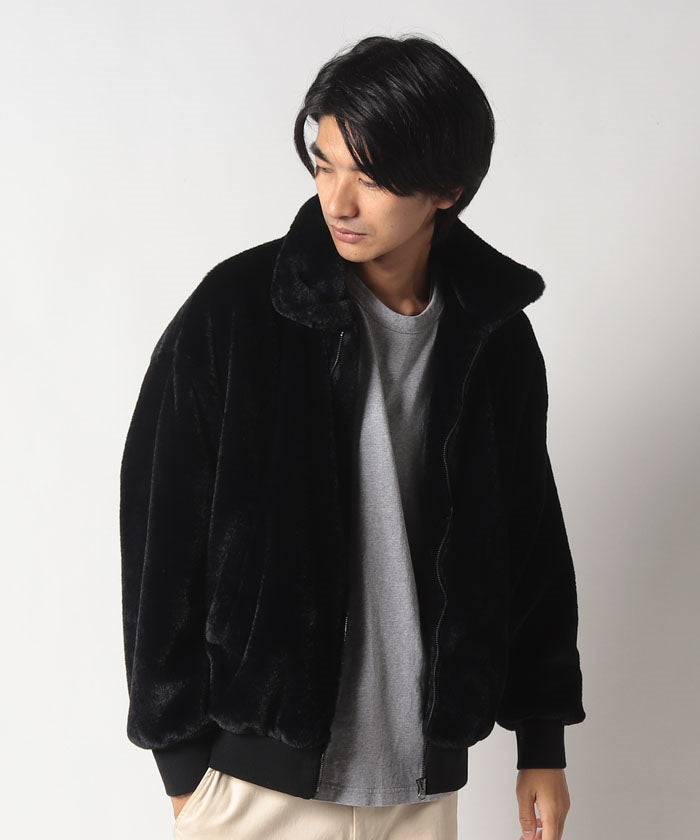ジーンズメイト JEANS MATE 【UNIIT】エコファー フェイクファー オーバーサイズ ビッグカラー ジャケット 大きめ襟 もこもこ ふわふわ （ブラック） ブラック