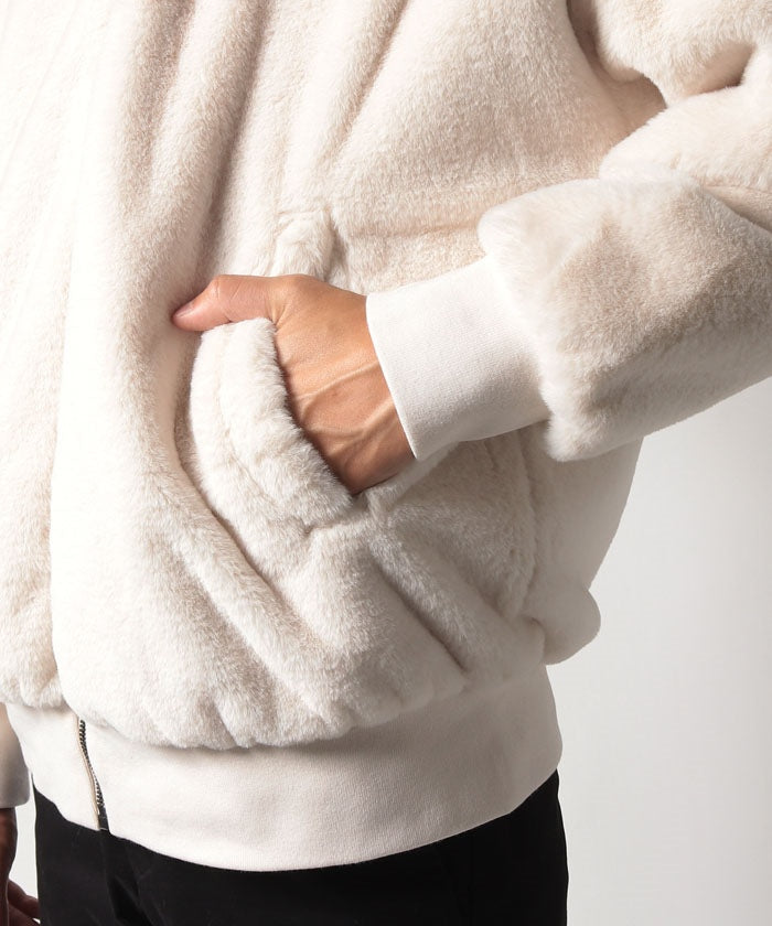 ジーンズメイト JEANS MATE 【UNIIT】エコファー フードジャケット ブルゾン ふわふわ もこもこ フェイクファー オーバーサイズ 防風 （グレー） グレー