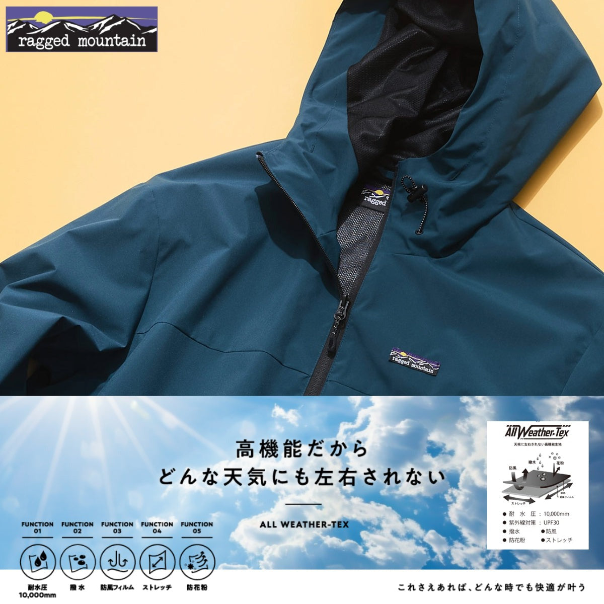 JEANS MATE 【RAGGED MOUNTAIN】 All-Weather Mountain Parka Windbreaker Water-Repellent Windproof Unisex Commuting Schooling Slim Fit