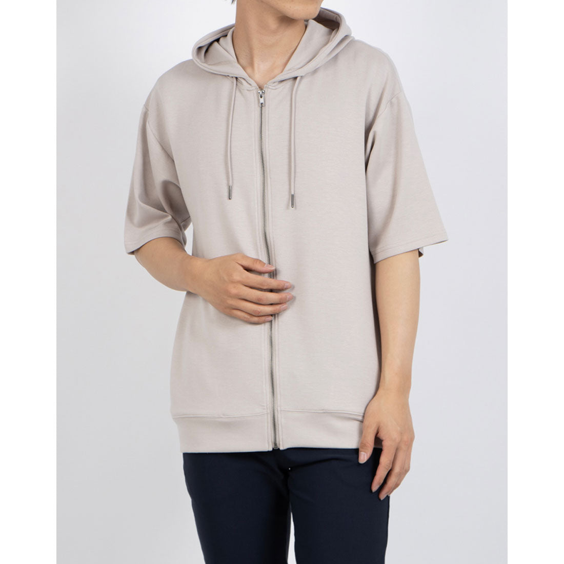 ジーンズメイト JEANS MATE BLUE STANDARD COOLスムース 5分袖 パーカー （グレー） グレー