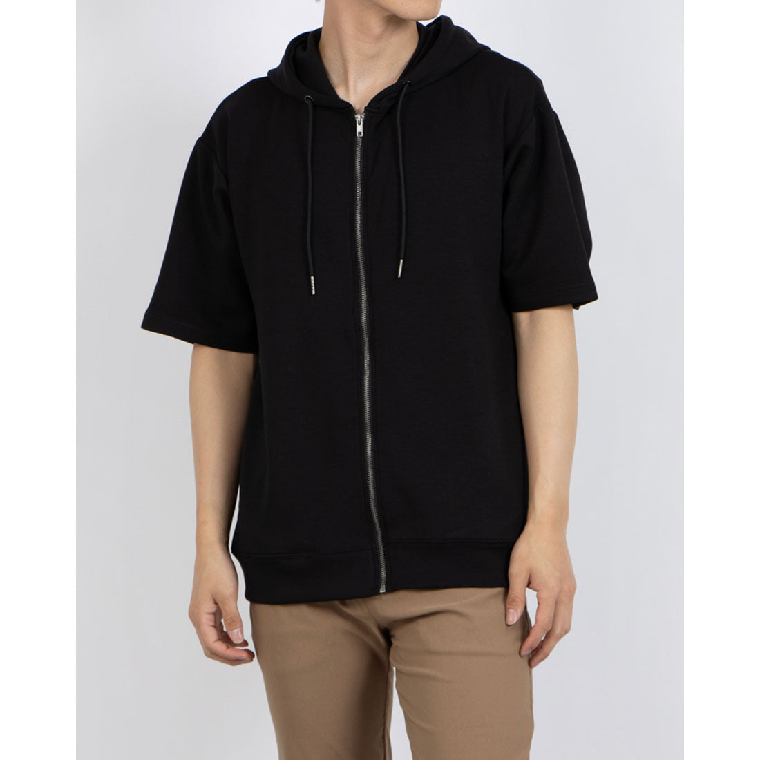 ジーンズメイト JEANS MATE BLUE STANDARD COOLスムース 5分袖 パーカー （ブラック） ブラック