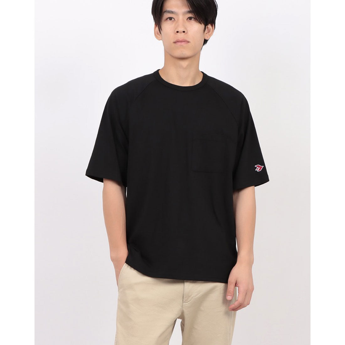 ジーンズメイト JEANS MATE SAVIER x ZERO STAIN コラボ ラグラン ポケット付 Tシャツ 汗染み 目立ちにくい ゼロステイン （ブラック） ブラック